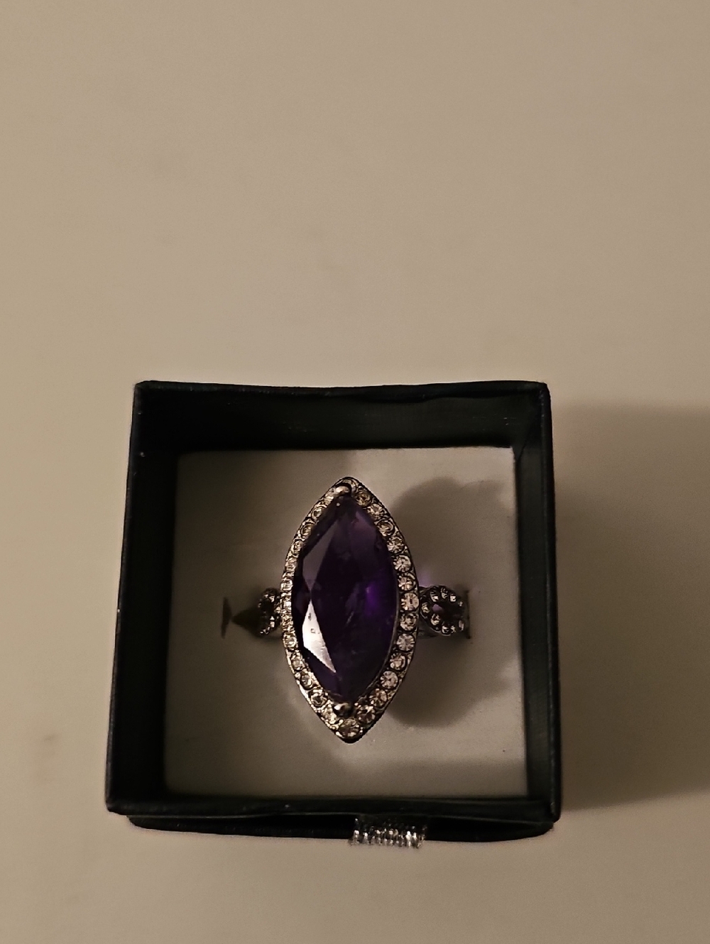Elegant Marquise Purple Crystal Ring with Rhinestone Halo